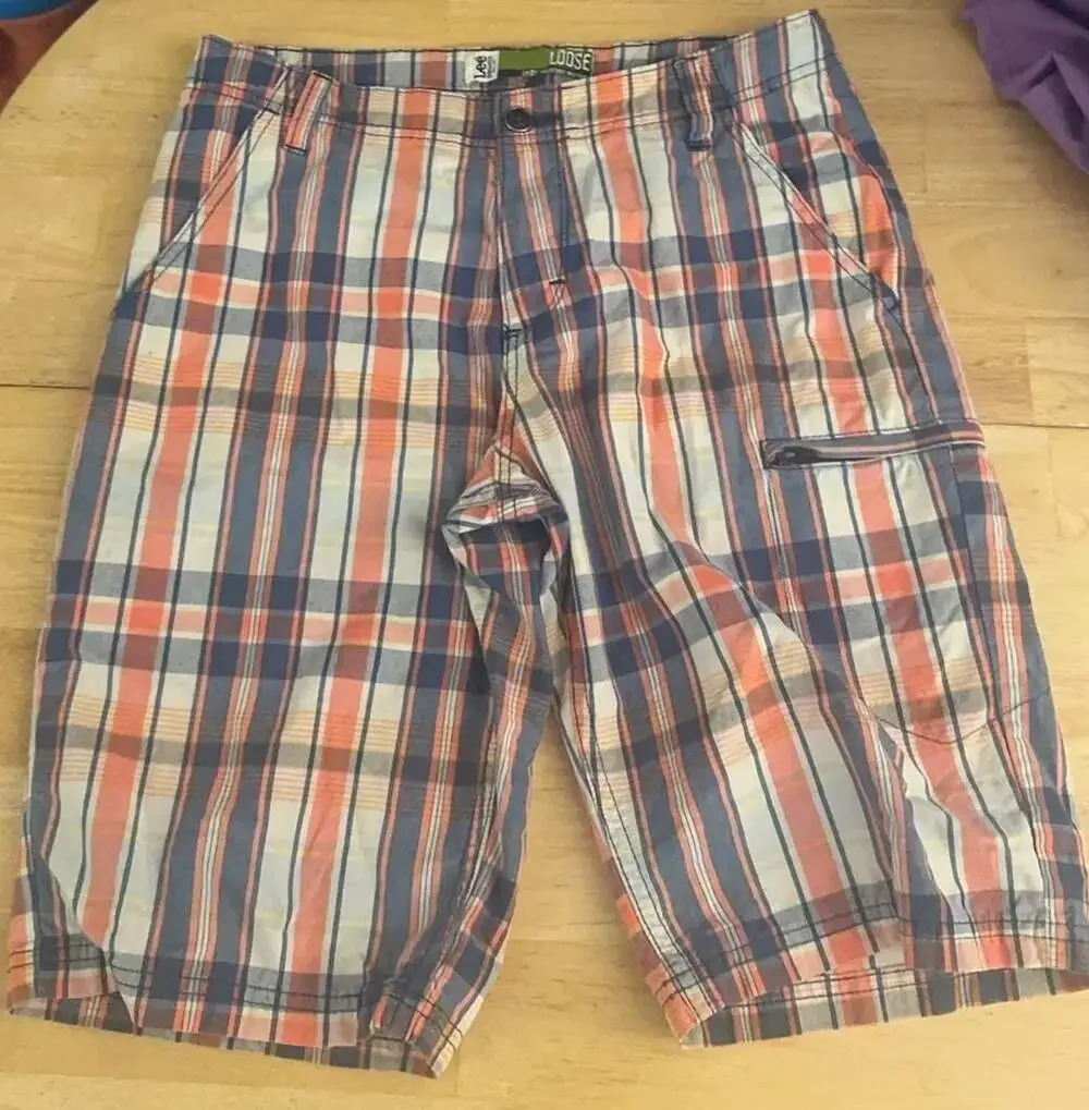 Lee Dungarees Boys Plaid Loose Fit Cargo Shorts Size 16 Regular